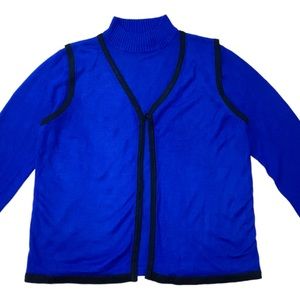 ✨ REQUIREMENTS Royal Blue Turtleneck w Faux Cardigan Sweater - Size M